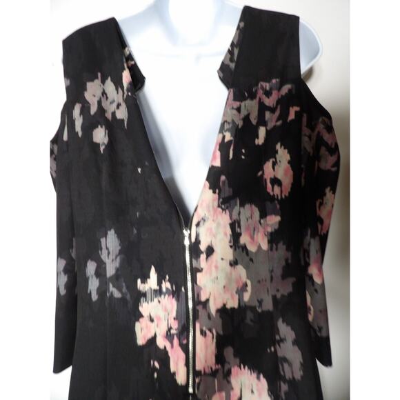 Jax Black Label Dress Sz 14 Midi Cold Shoulder Floral Black Zip Back Sheath - Picture 5 of 11